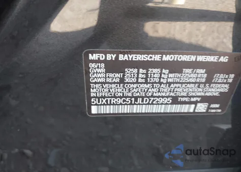 2018 BMW X3 xDrive30I из США, поврежденный, VIN 5UXTR9C51JLD72995